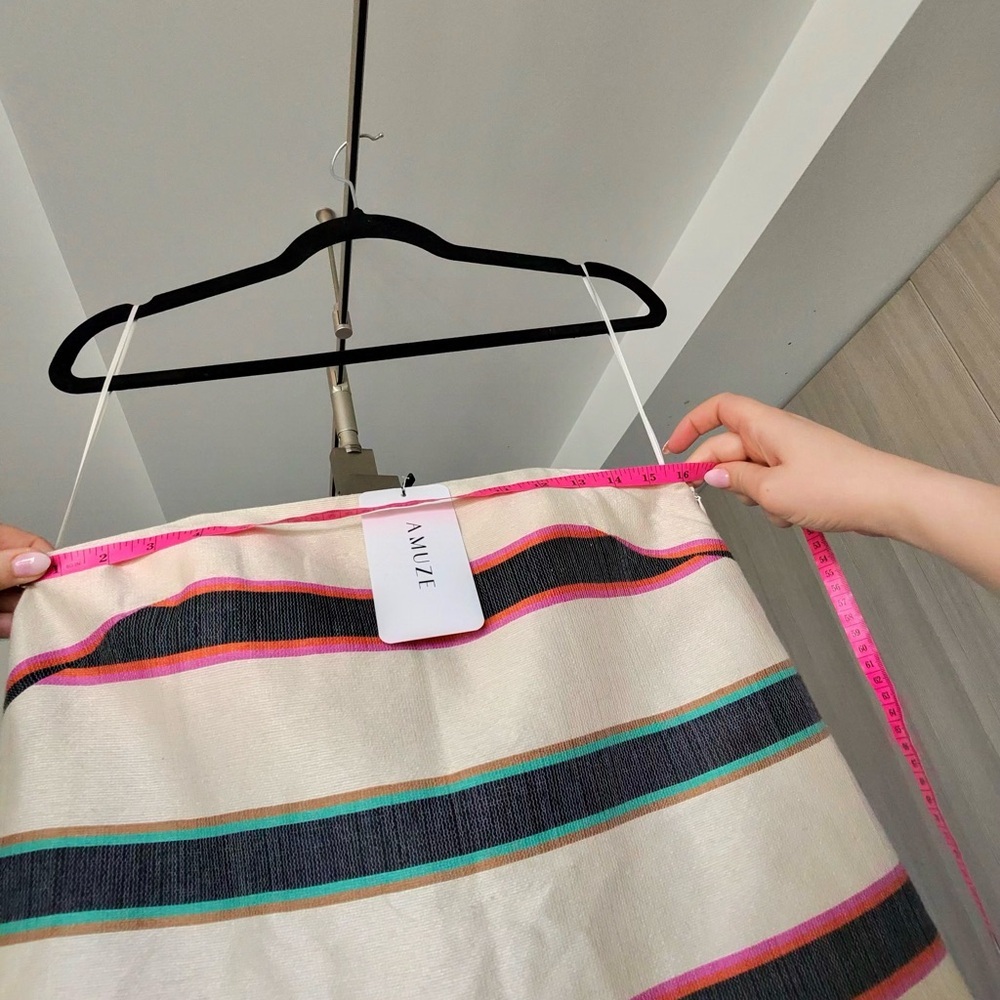 Cienne New York The Michele Cotton Striped Mini Dress Beige Multi NWT Size 8 - Picture 11 of 11